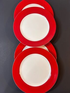 Set of 4 Lenox Kate Spade Rutherford Circle Red Dinner Plates
